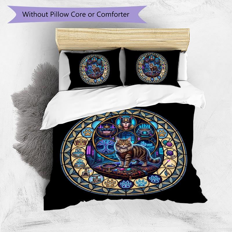 Cat Kingdom Mandala Pattern Bedding,Quilt Set Quilt Cover Pillowcase Home Birthday Gift (1 * duvet cover + 2 * pillowcase, without core)