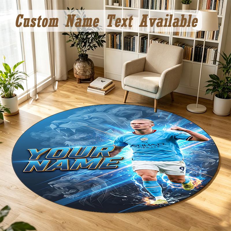 Round Rug Custom NameErling Haaland Pattern Non Slip Carpet Home Floor Decor