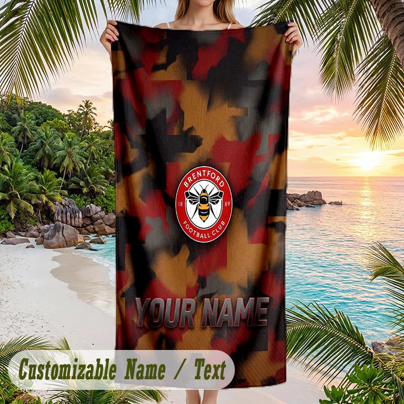 Beach Towel Brentford Football Print Custom Name Text Soft Towel for Swimming Pool