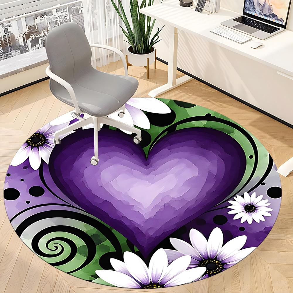1pc Heart Flowers Office Round Area Rug, Indoor Mat Suitable ForOffice, Under Office Chairs Bedroom Living Room Home Decor, Room Deco  D093