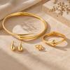 4 Pcs Gold Jewelry Set for Women, 18K Gold Plated Teardrop Necklace, Matching Drop Earrings, Cuff Bracelet and Ring Set, Chunky Dressy Accessories
