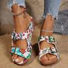 Fashion Fashion Printed Wedge Heels Sandals Women Summer 2025 Double Buckle Platform Slippers Woman Lightweight Non Slip Beach Sandles