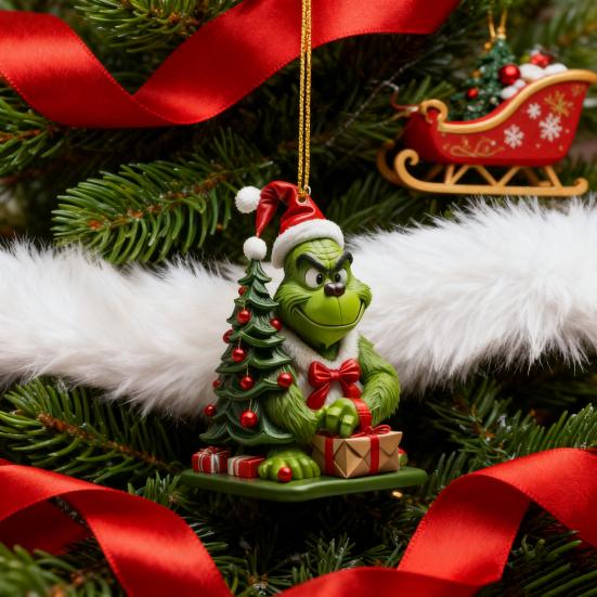 Green Elf Christmas Tree Ornament 2D Flat Acrylic Car Rear Mirror Charm Cartoon Elf Christmas Tree Hanging Pendant for Holiday Tree Window Wall Decor