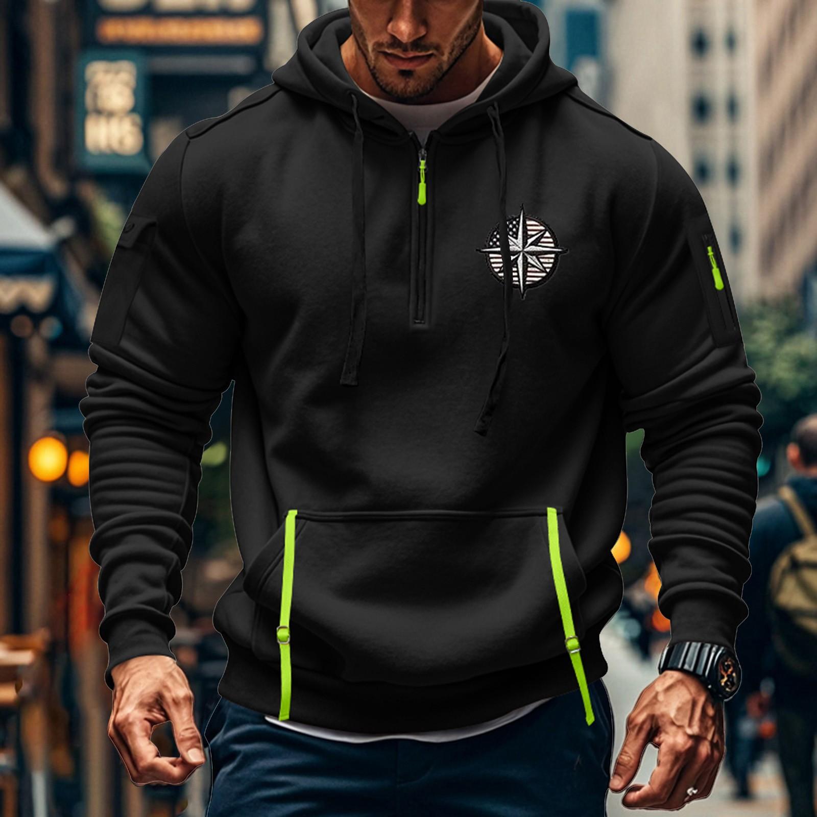 

Мужская толстовка с капюшоном с принтом, кардиган на молнии с карманом на рукаве, мужская спортивная повседневная толстовка большого размера L чёрный