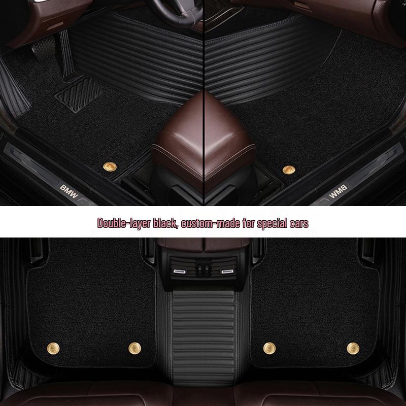 Custom Leather Car Floor Mats for Women - Cartoon Design, Double-Layer, Full Coverage