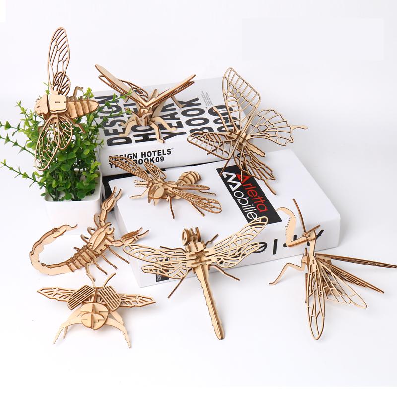 3D Wooden Puzzle Toys Insect Animal Skeleton Assembly Model Puzzle Games Diy Wooden Crafts Stem Toys For Kids Adults Teens