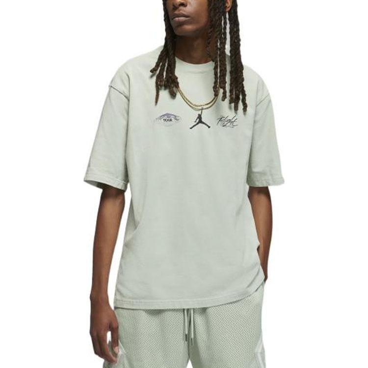 Jordan Character Letter Print Casual Crew Neck Short Sleeve T-Shirt Men Tops Aqua-Blue DM1445-017