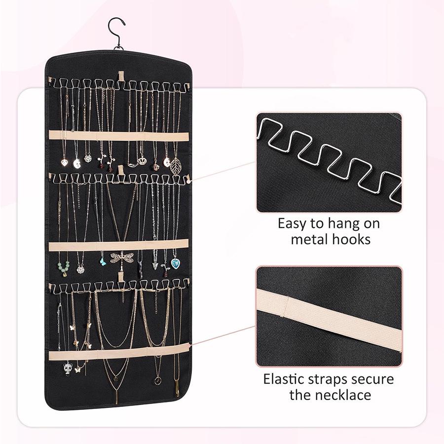 Doppelseitiger faltbarer Hänge-Schmuckorganizer mit Metallhaken, PVC-Antioxidation, geeignet für Ohrringe, Halsketten und Ringe