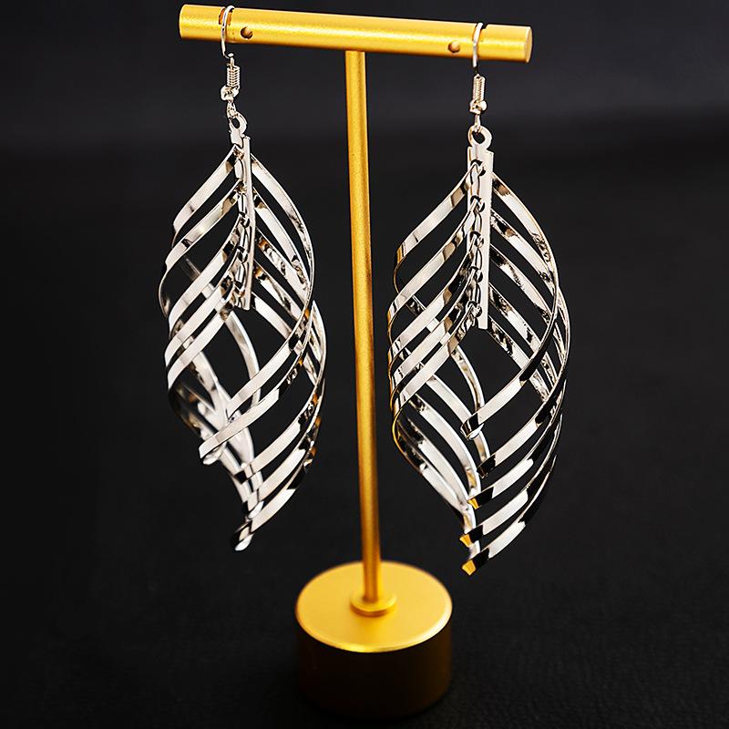 Long Leaf-Shaped Fringed Earrings, Personalized Geometric Metal Earrings, Exaggerated Spiral Hollow Earrings For Women