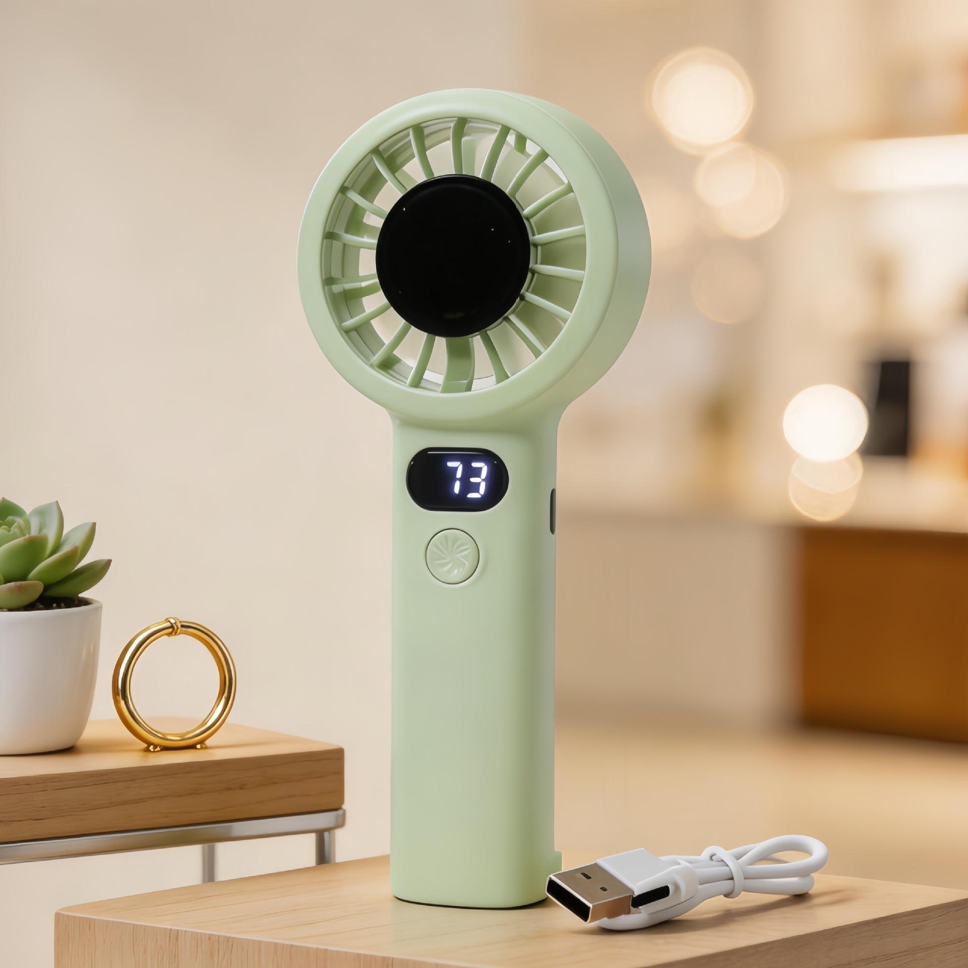 Portable Simple and Smart Digital Display Variable-speed Lifting Ring Small Fan, Desktop Charging Fan Hoop ring зелёный