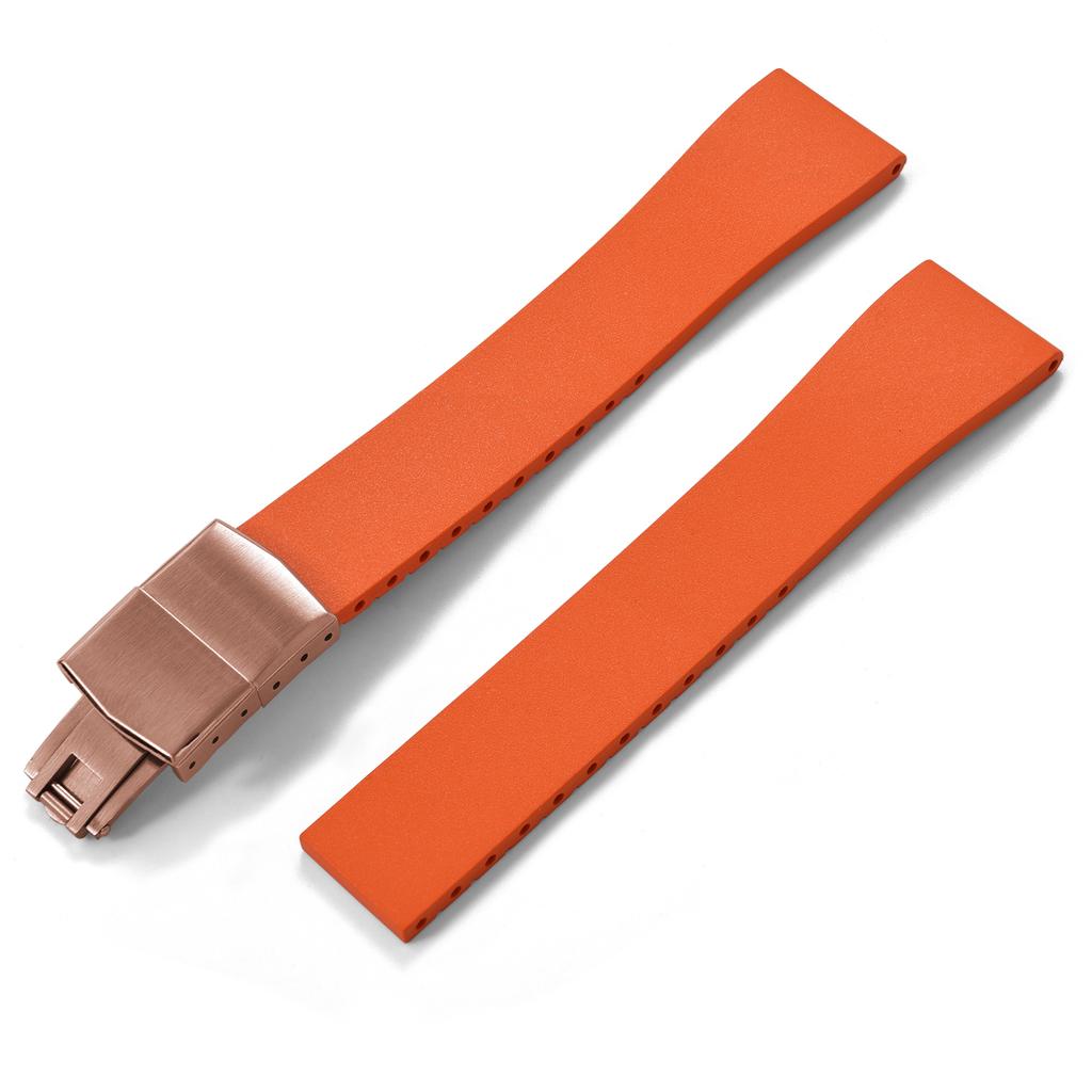 New Fluoro Rubber Watch Band CTS FKM Strap 16 18 19 20 21 22mm Cut to Size Fast Release Adjustable Universal Rose Gold Buckle