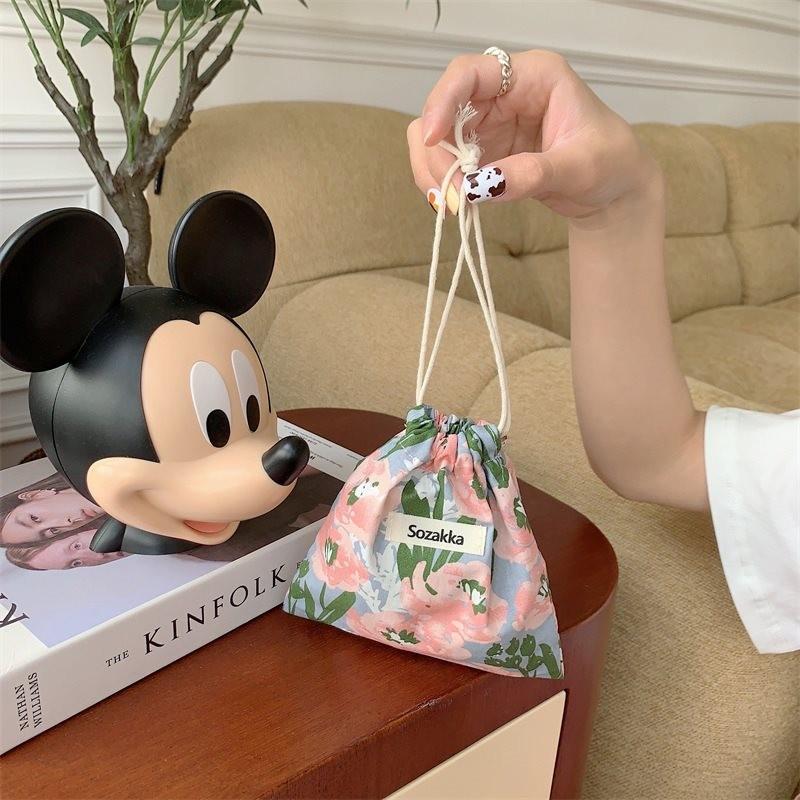 Stylish Small Fabric Flower Drawstring Bag For Cosmetic And Daily Essentials Organization