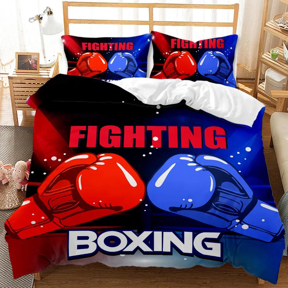 Boxing Games Duvet Cover Set Red Blue Boxing Bedding Set Competitive Sports Boxing Game Double Queen King Polyester Quilt Cover