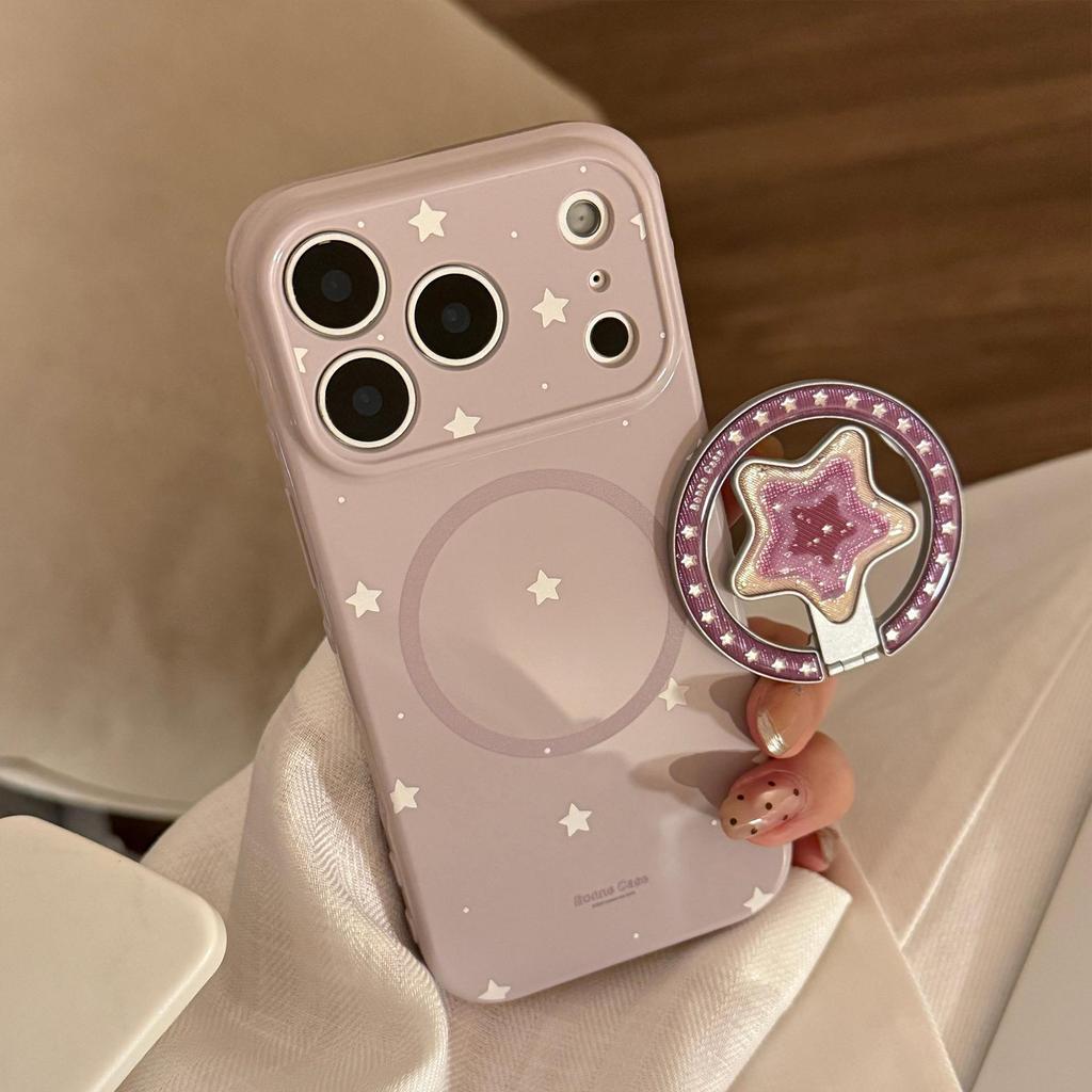 Retro White Star Heart Stand Phone Case for iPhone 16, iPhone 17, iPhone 17 Pro Max