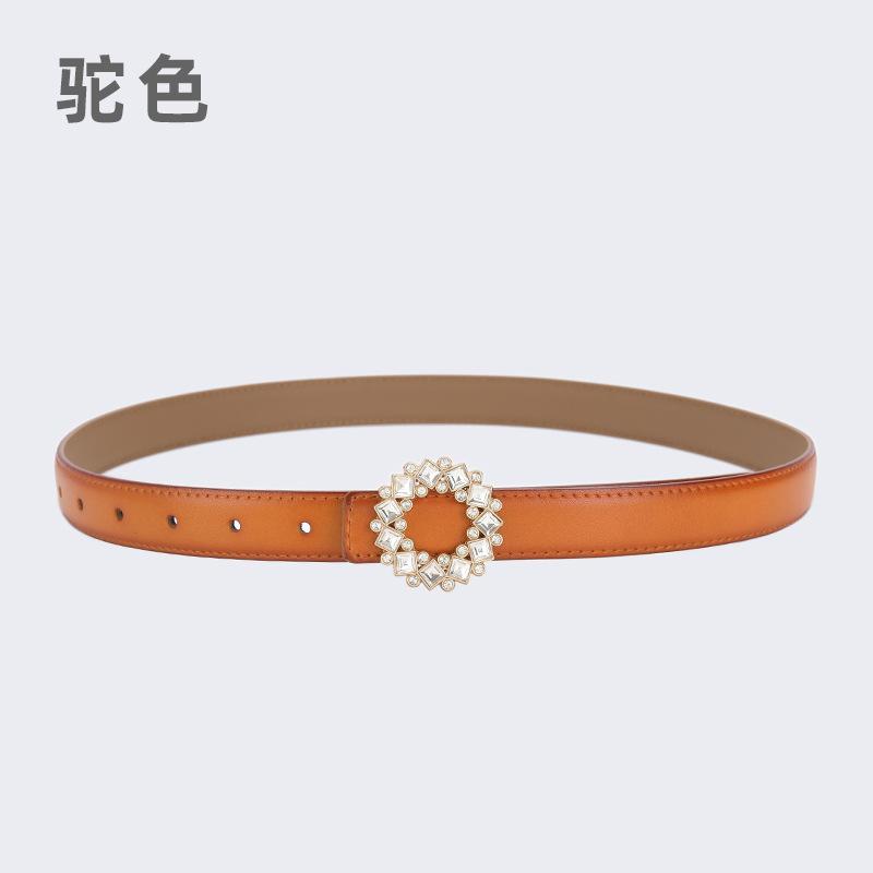 Four Seasons Available Belts Women'S Fashion Versatile Trendy Decoration Suits Cowhide Thin Belt Diamond Genuine Leather Ins Style Jeans Belt