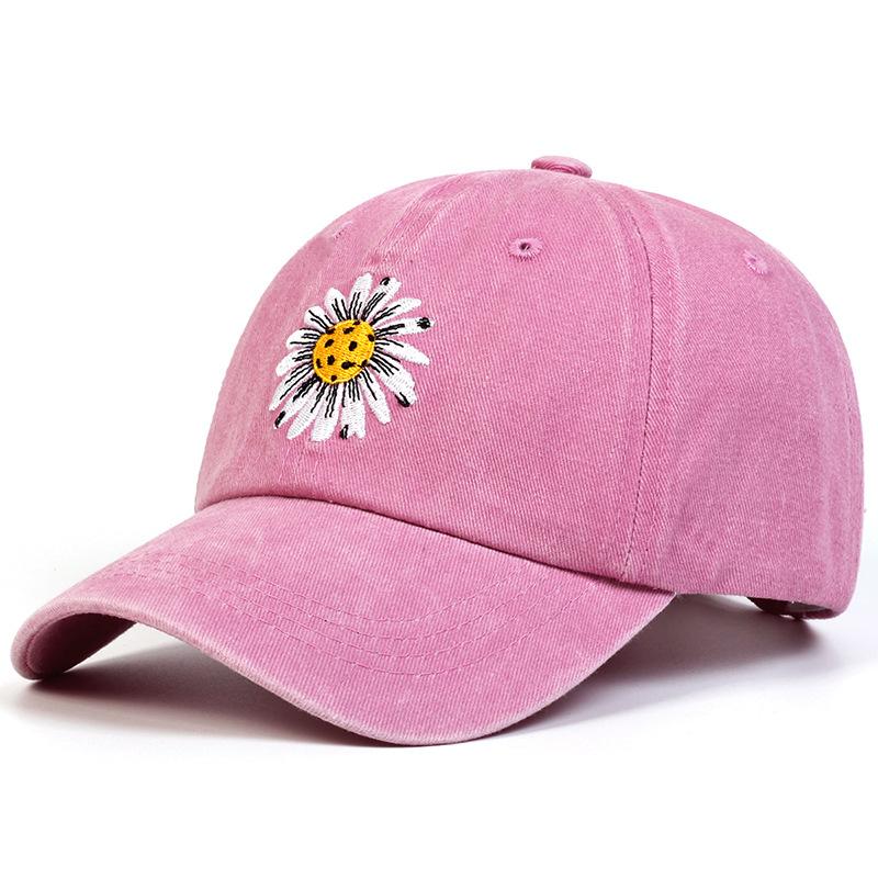 Unisex Sunflower Embroidery Wash Baseball Cap Spring and Autumn Outdoor Adjustable Sunscreen Hat