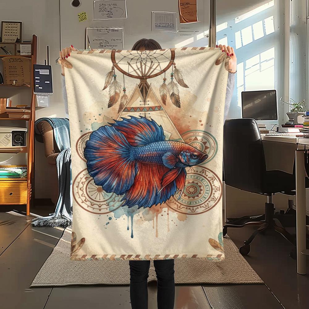 1PC Bohemian Watercolor Animals Print FlAannel Blanket, High Quality Comfortable for All Seasons, Home Decor, Warmth and Comfort