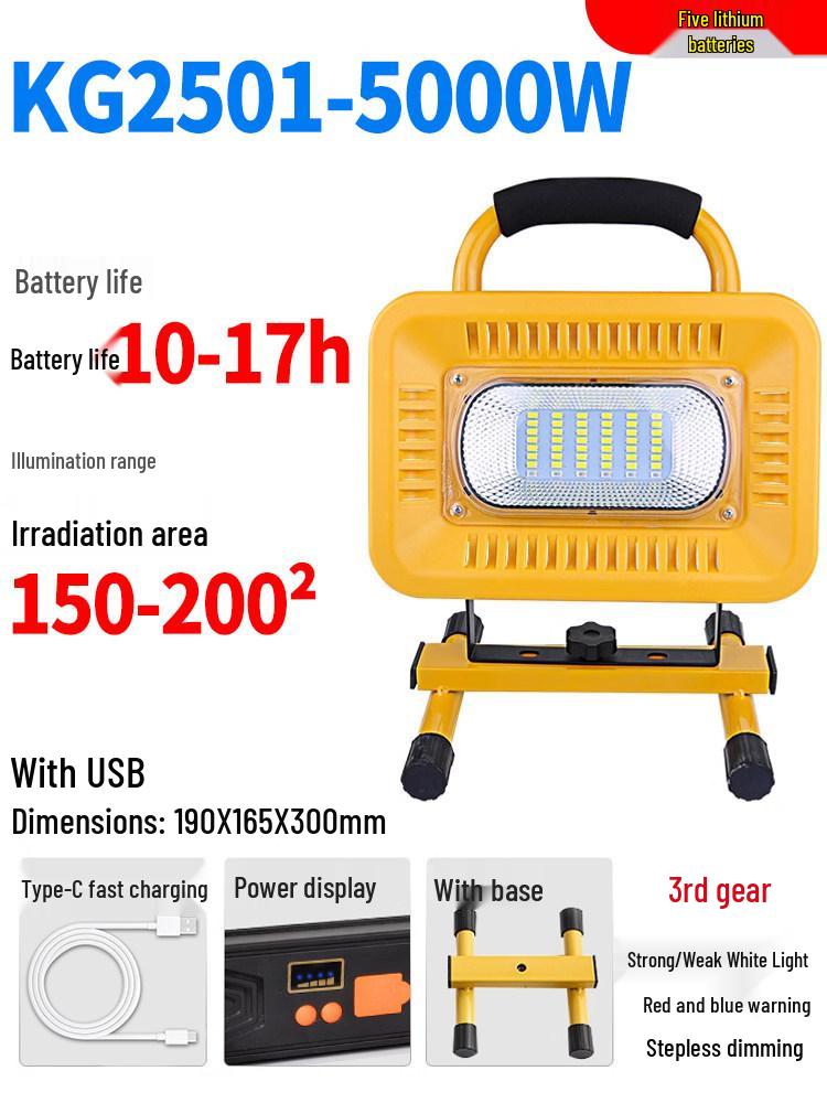 Super Bright Waterproof Rechargeable Outdoor Floodlight for Construction, Camping, and Emergency Use