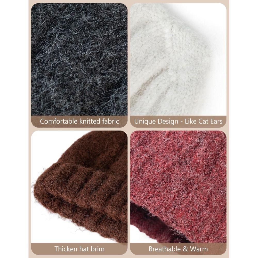 Stretch Knitted Beanie Cat Ear Thermal Beanie Fashion Skull Cap  Winter