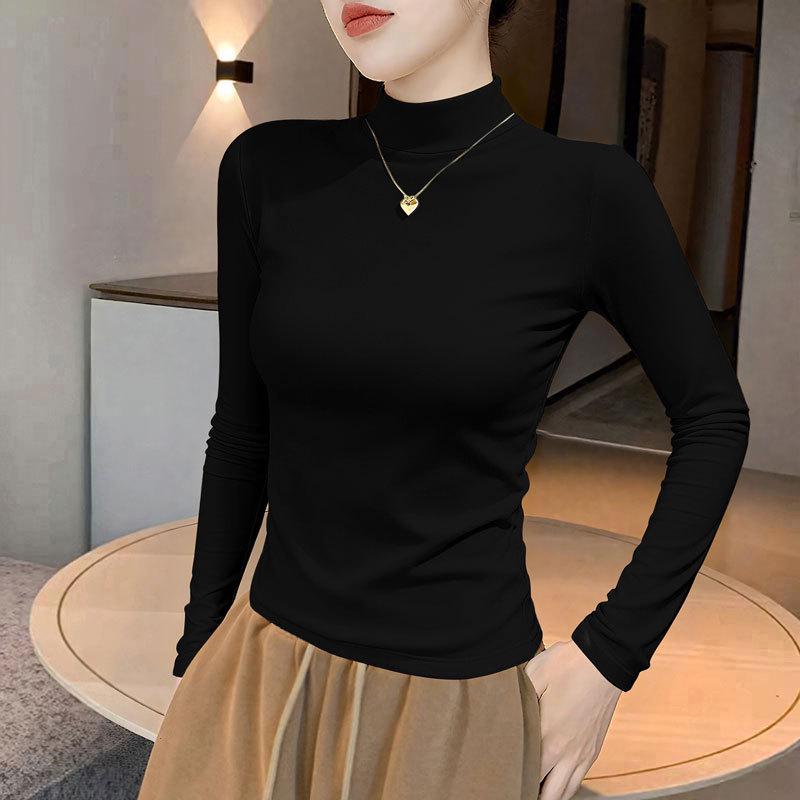Women's High Neck Long Sleeve T-Shirt - 2025 Autumn/Winter Collection, Black Base Layer.