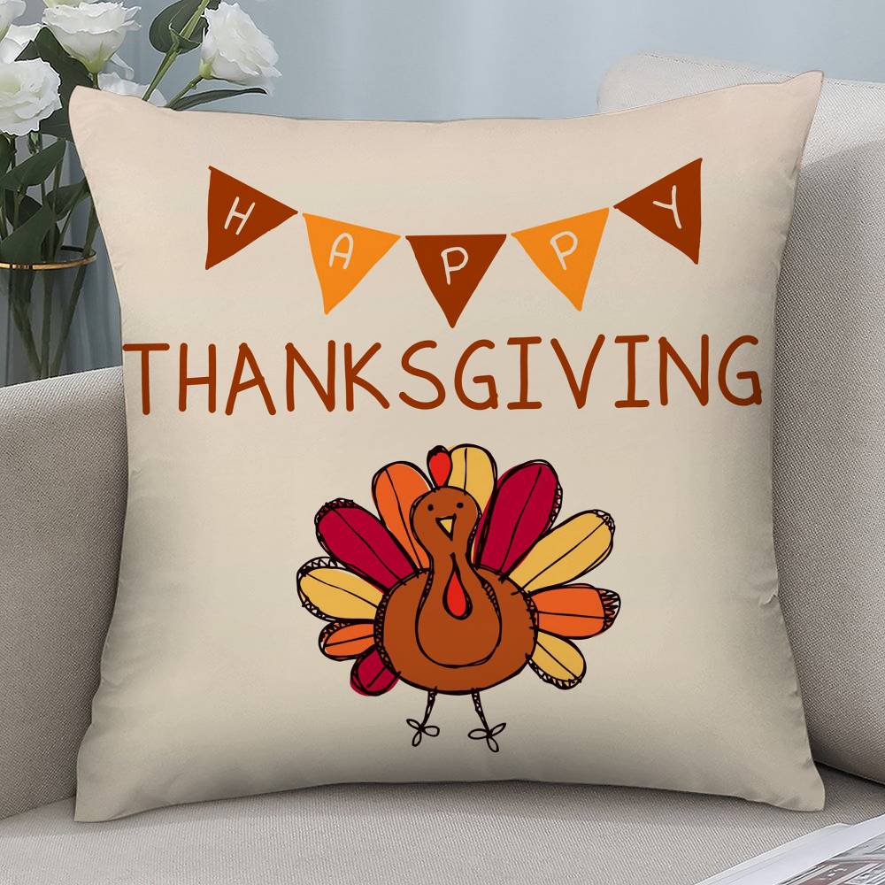 

Thanksgiving cute turkey Pillow Case Short plush Double-sided Print Square Throw Pillow Covers Sofa Home Cushion Decor 12x12Inch