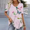 Casual Versatile Plant Pattern Short Sleeve V-Neck T-Shirts Women’s