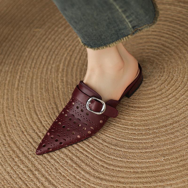 Fashion Women's Mueller Slippers Pointed Toe Slingback Stiletto Heels Sandals 2025 Summer New Low-heel Shoes for Woman Slides Women