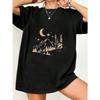 Oversized T Shirt Black Mountain And Pine Trees With Moon And Stars Print For Casual Wear