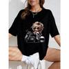 White T-Shirt With Motorcycle Girl Print For Casual Wear
