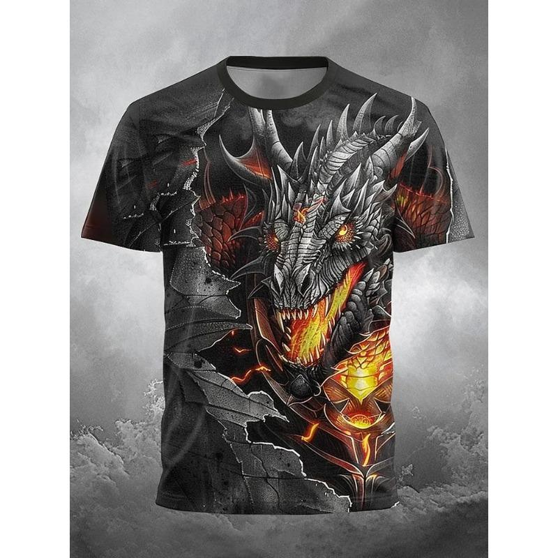 Summer Street Style Fashion Men's T-shirt Urban Everyday Casual Short-sleeved Top 3D Dragon Print Men's Outdoor T-shirt