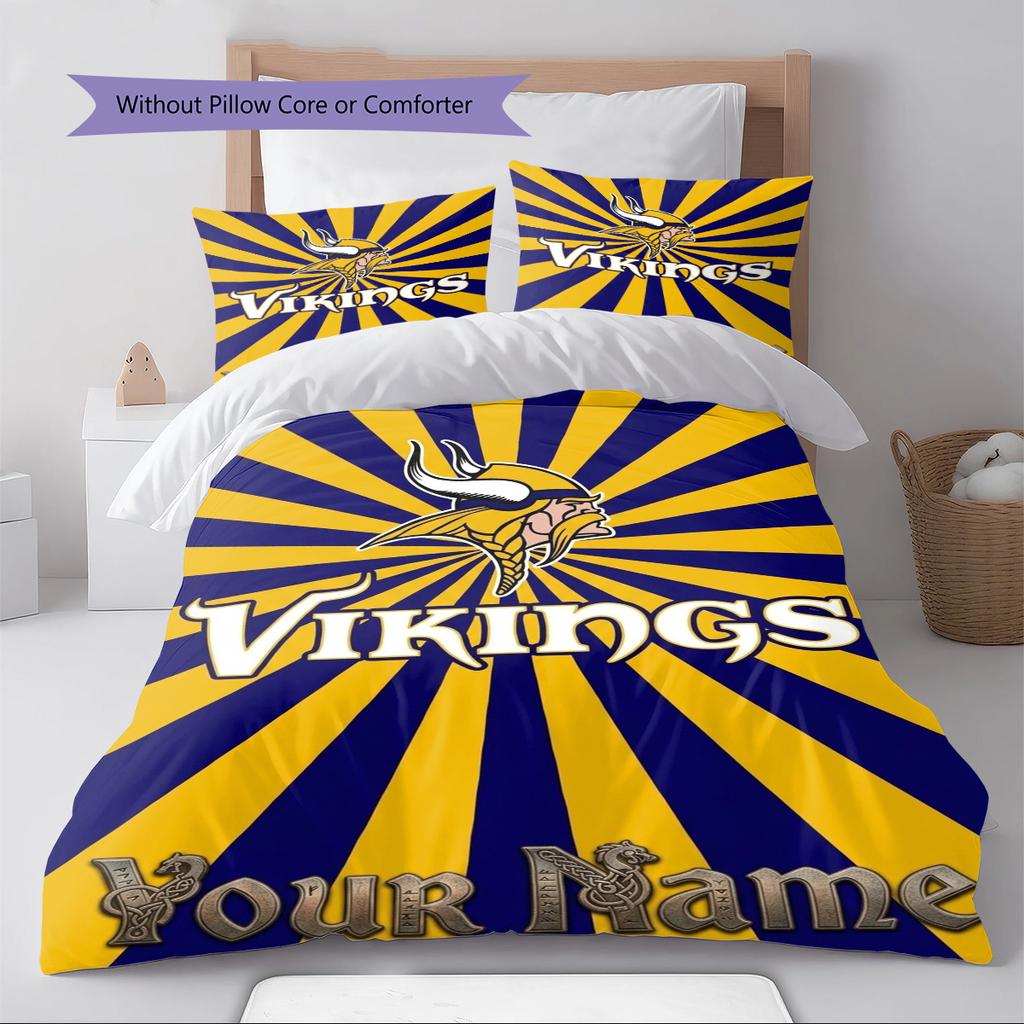Name Individuell Minnesota Vikings Muster Bettwäsche Set Bettbezug Kissenbezug Heimdekoration Geschenk (1 Bettbezug + 2 Kissenbezüge, ohne Füllung)