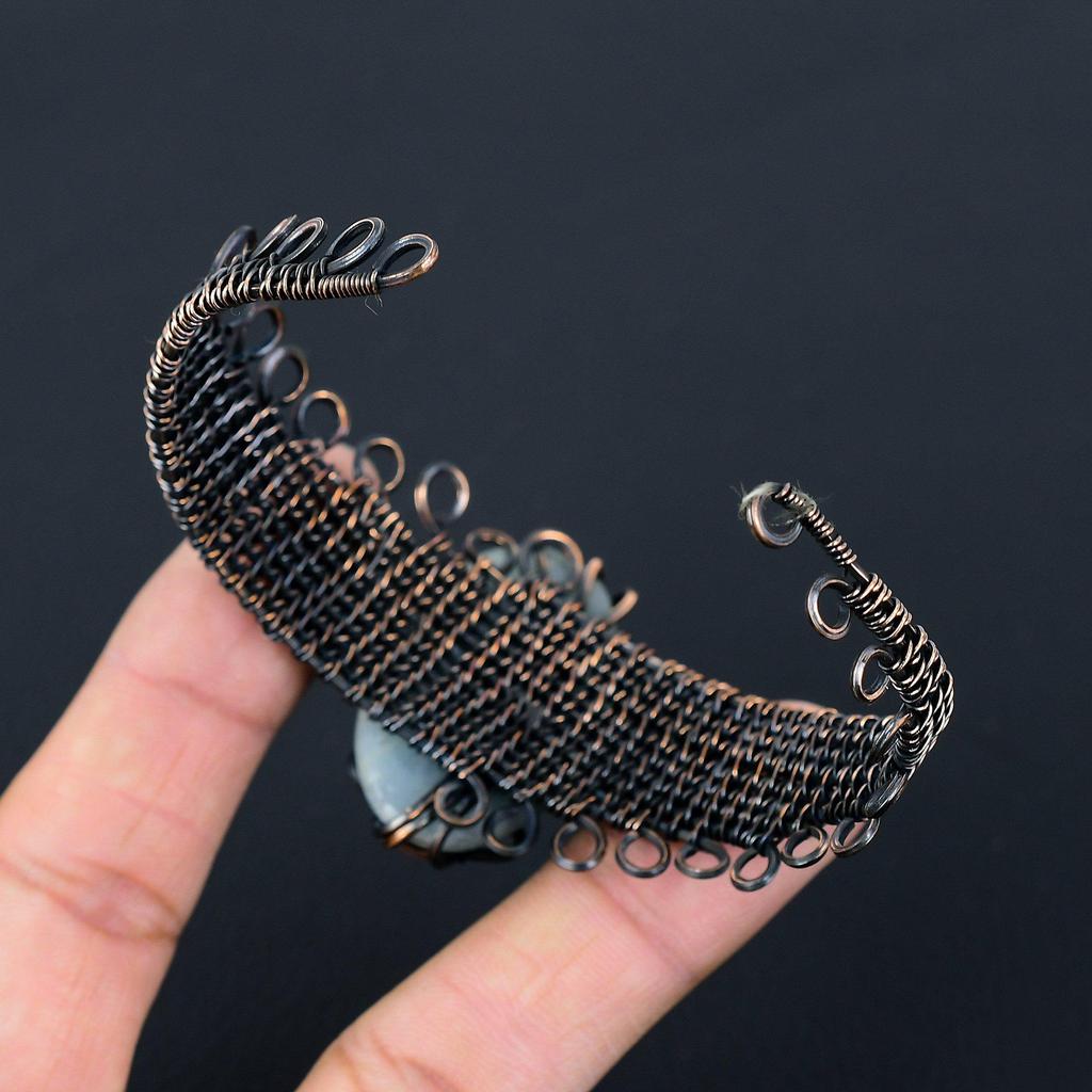 Unique Aquamarine Gemstone Pure Copper Wire Wrapped Handmade Cuff/ Bangle Jewelry