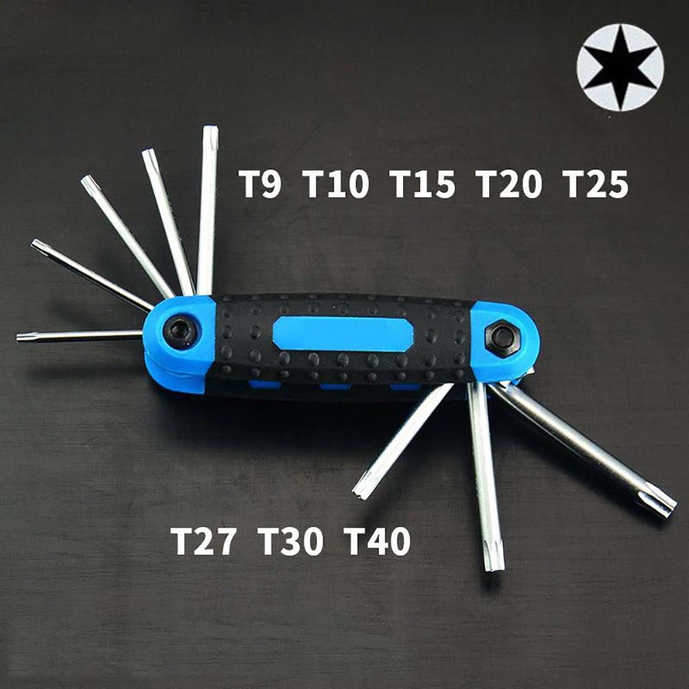 8 In 1 Folding Allen Wrench Set Metric Allen Key Set Tool Or Folding Tamper Proof Torx Key Set Portable Star Wrench Kit