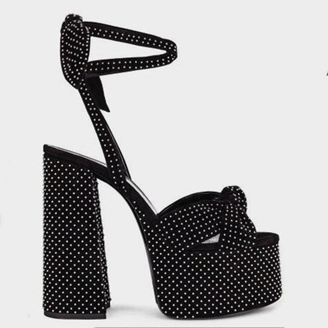 

Брендовые женские босоножки, размер 34-43, летние туфли для вечеринки, свадьбы, невесты, сексуальные туфли на каблуке 12 см, на платформе, с бантом, на высоком каблуке 34