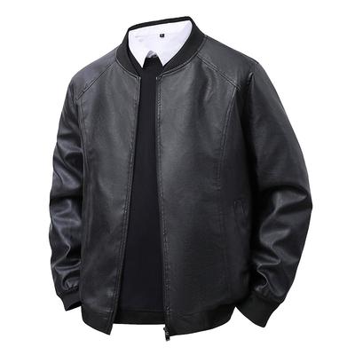 PU Leather Jacket Men's Jacket Trendy Spring and Autumn New Retro Baseball Neck Slim Fit Trendy Leather Jacket for Men