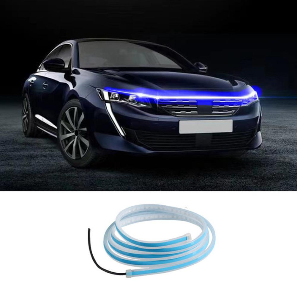 

Найновіше світлодіодне світло капота автомобіля Денні ходові вогні Автоматичний додаток дистанційного керування RGB-текучий покажчик повороту Тонка смужка Лампа Стиль 12 В темно-синього кольору