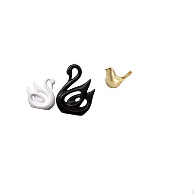 Porcelain Swan Couple Figurines Sculpture And Golden Birds Animal Statue Modern Home Decor Ornament