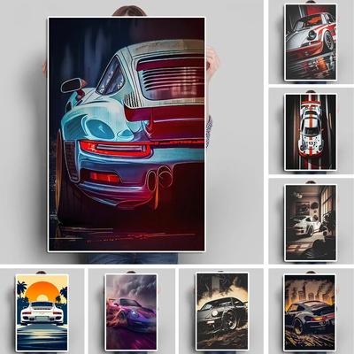 Vintage Racing Comic Illustration Luxury Sports Car Travel Poster Supercar Wall Art Canvas Painting Mural Gaming Room Home Decor