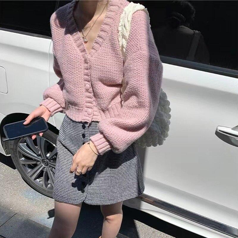 Autumn Loose Single-breasted Women Cardigan Top Long Sleeve Knitted Sweater Coat Women Winter Fashion Crop Cardigans 29140