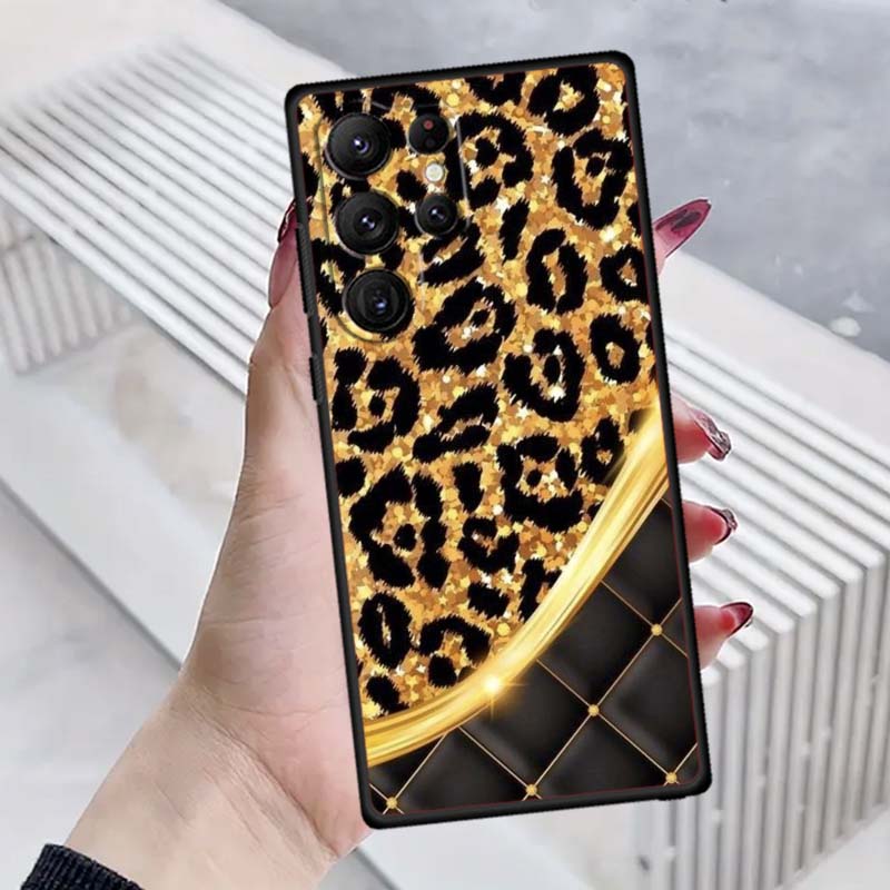 Luxurious leopard print pattern Phone Case For Samsung Galaxy S26 S25 S24 S23 S22 S21 S20 Ultra Plus FE 5G Black Soft TPU
