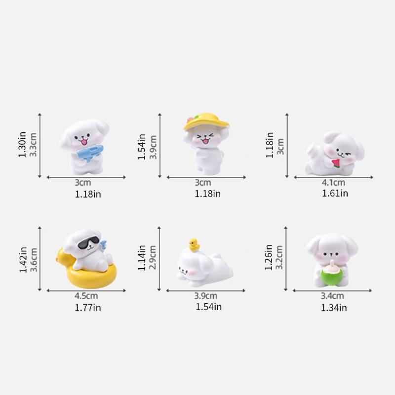 6 Piece Colorful Resins Dog Miniature Sculpture With Beach Theme Design Vacation Animal Statue Table Decoration Accent