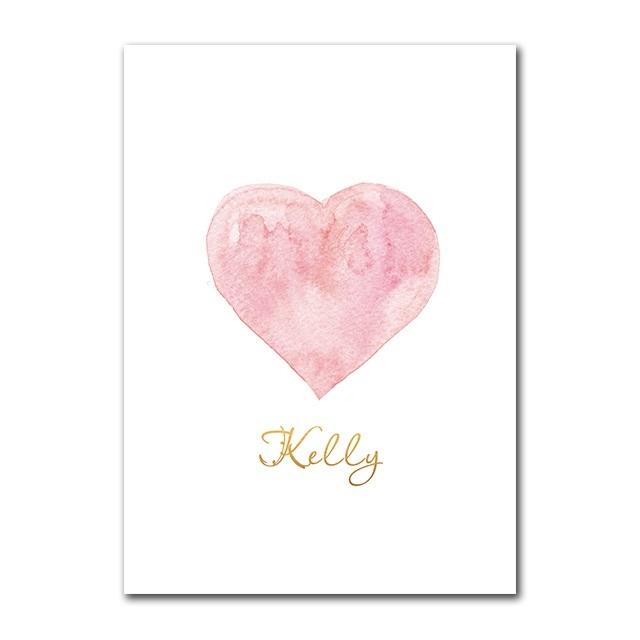 

Плакаты с именами на заказ, розовое сердце, бабочка, настенный художественный принт, скандинавская картина на холсте, детские картины для девочек, декор для детской комнаты 21*30cm