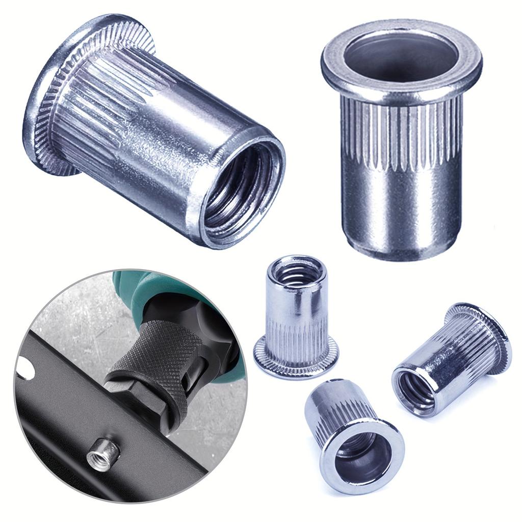 205pcs Aluminum Rivet Nut Set, Knurled Flat Head Threaded Insert Nuts, Right Hand Thread, Unthreaded, for Sheet Metal, Furniture, Automotive