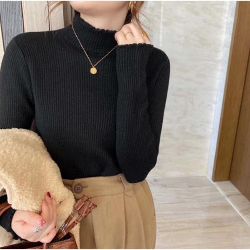 

Temperament simple and slim, elegant wind fleece knitted sweater, warm in autumn and winter, semi-turtleneck integrated fleece bottoming shirt, fungus 411-192 (average size) чорний