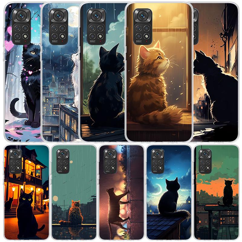 Anime Cat Rain Animal Phone Case For Xiaomi Redmi Note 15 14 14S 13 12S 12 Pro Plus 11S 11 11T 11E 10S 10 + Soft TPU Back Cover