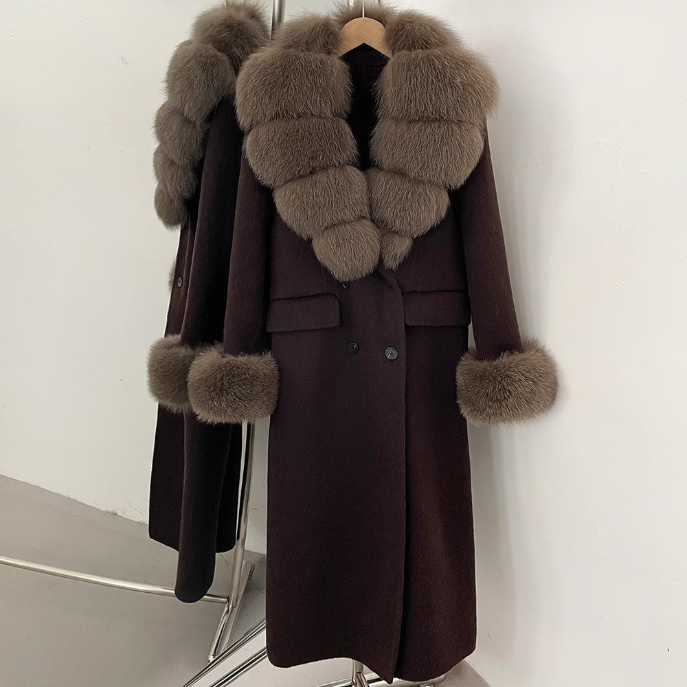 Atmosphere Detachable natural real fox fur collar wool coat women's new winter warm woolen coat