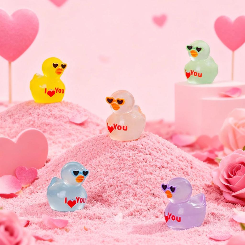10/20Pcs Glow In Dark Resin Duck Figurines With Heart Sunglasses Valentine Gift I Love You Decor For Fairy Garden