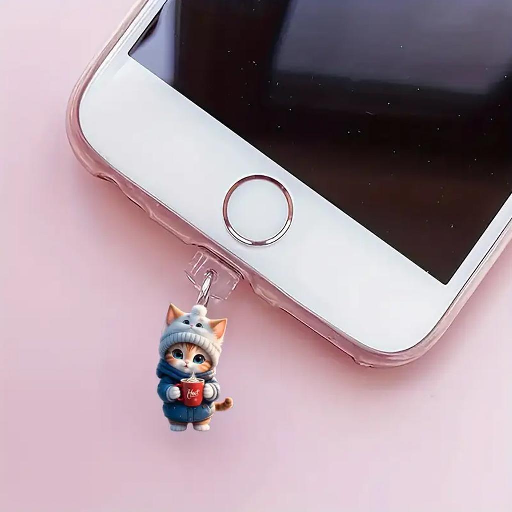 Cute Cat Mobile Phone Dust Plug Hanging Ornaments Pendants Phone Accessories Decoration For Iphone Type-C Dust Plug
