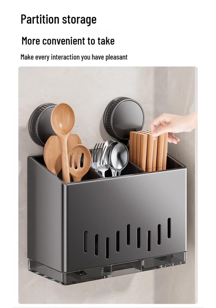 Wall-Mounted Stainless Steel Chopstick and Utensil Holder with Suction Cup