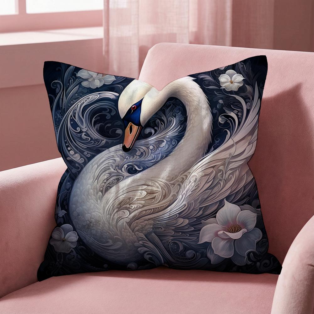 Elegant Swan Floral Cushion Cover Multi-Scene Pillow Cover for Home & Car - Reversible, Soft & Durable for Daily Use